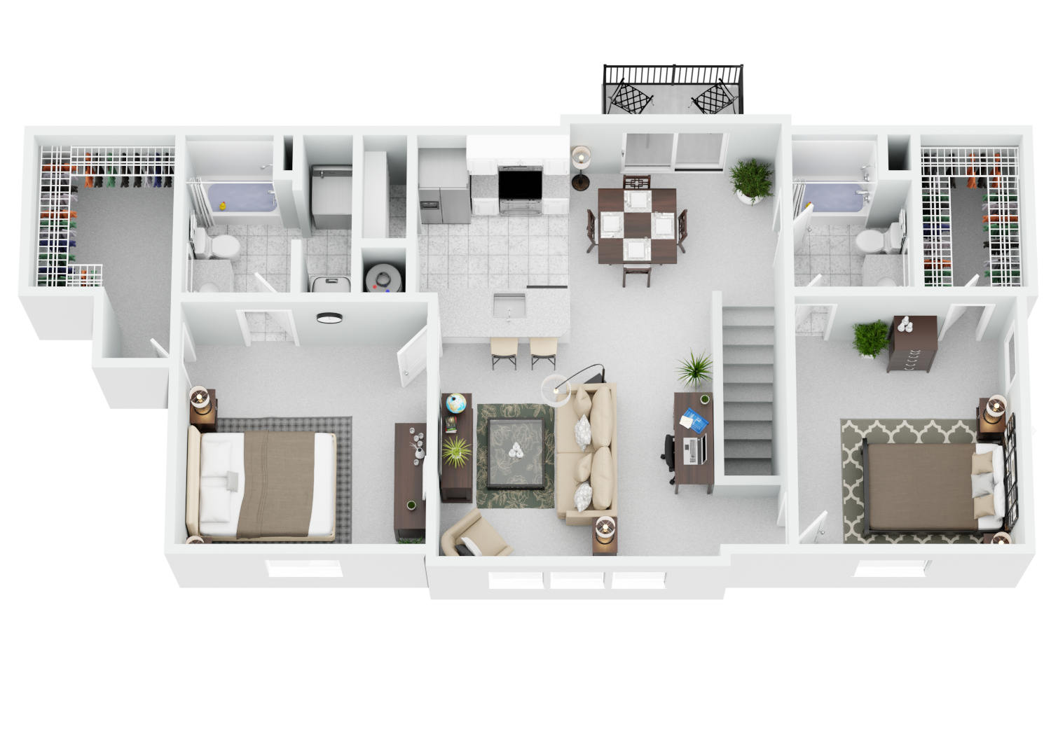 Floor plan for 2 beds, 2 baths, 1267 sqft
